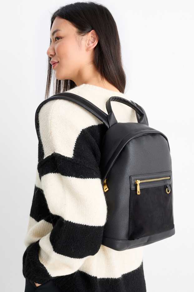 Damen - Rucksack - Lederimitat - schwarz
