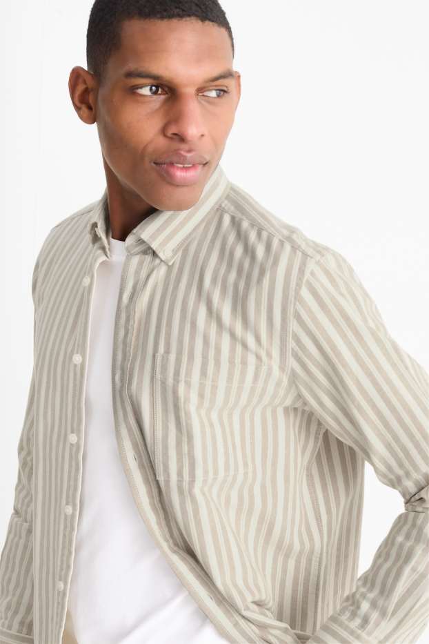 Hommes - Chemise - regular fit - col button-down - à rayures - beige