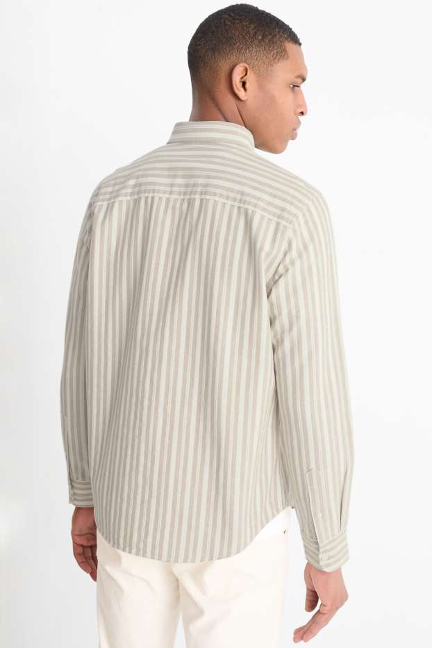 Hommes - Chemise - regular fit - col button-down - à rayures - beige