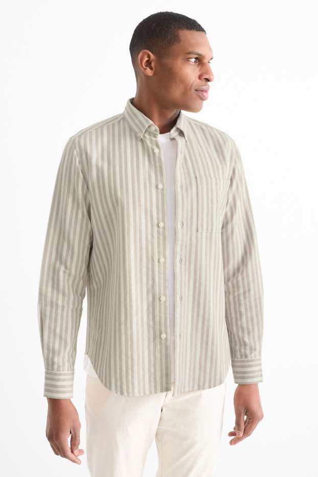 Hommes - Chemise - regular fit - col button-down - à rayures - beige