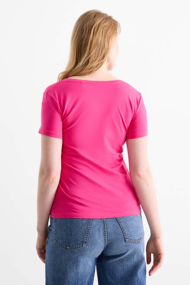 Dona - Samarreta de màniga curta amb coll en punta - slim fit - fúcsia