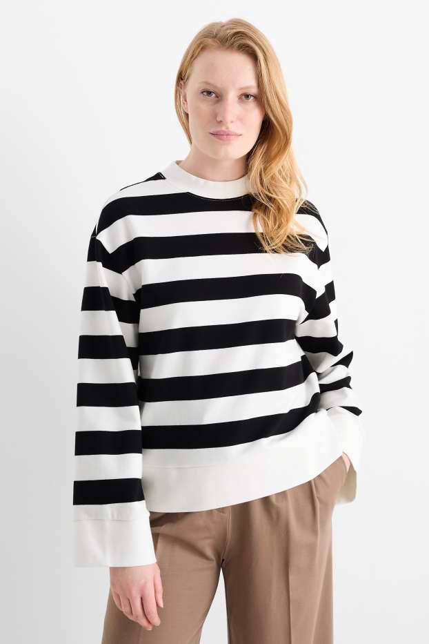 Dames - Sweatshirt - gestreept - zwart / wit