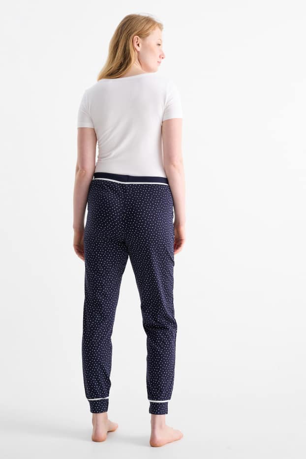 Damen - Pyjamahose - gepunktet - dunkelblau