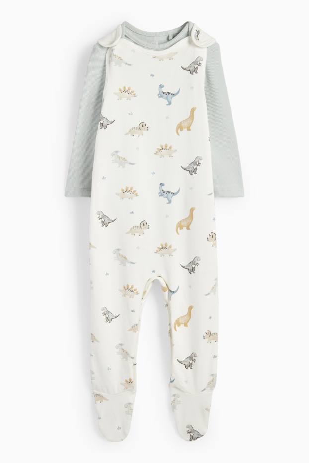 Baby Jungen - Dino - Strampler-Set - 2 teilig - hellgrau