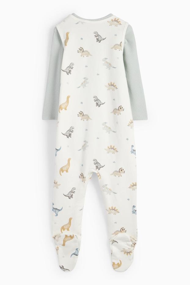 Baby Jungen - Dino - Strampler-Set - 2 teilig - hellgrau