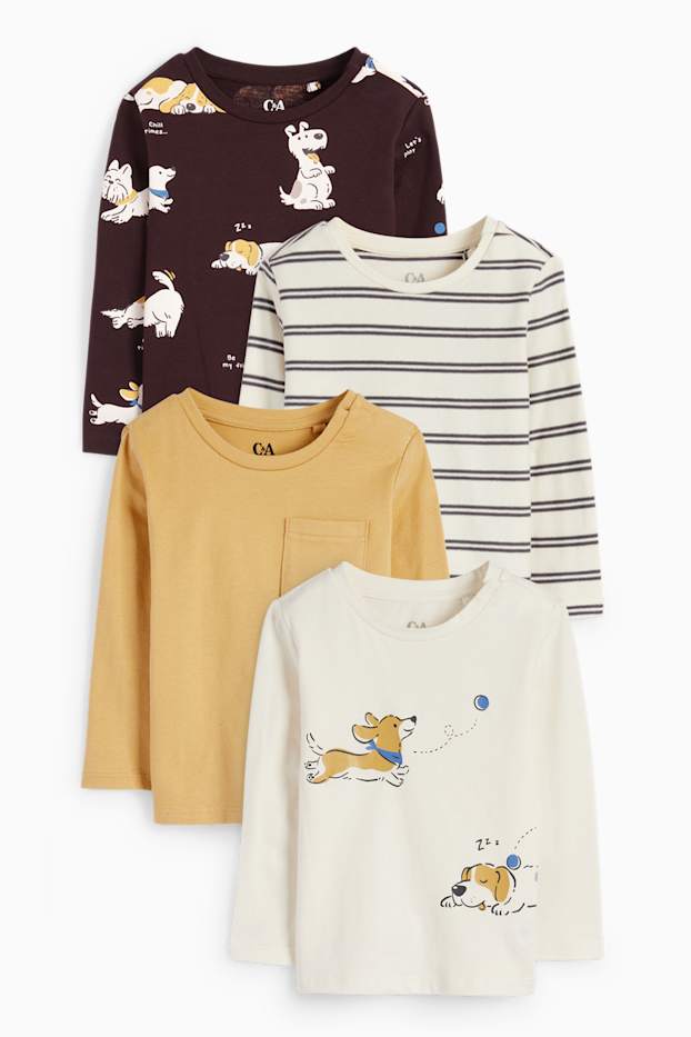 Bebeluși - băieți - Multipack 4 buc. - cățeluși - tricou cu mânecă lungă bebeluși - alb-crem