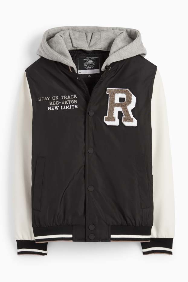 Kinder Jungen - Collegejacke mit Kapuze - schwarz