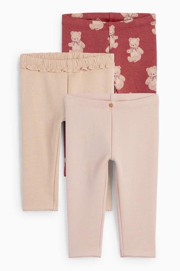 Bébés filles - Lot de 3 - oursons - leggings doublés - rose