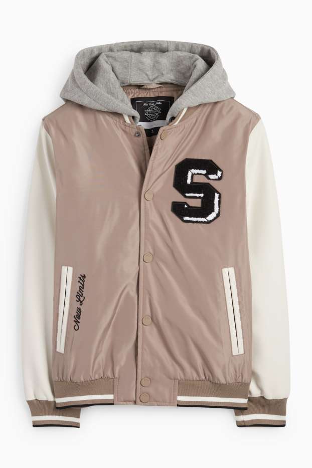 Enfants garçons - Veste style campus avec capuche - beige