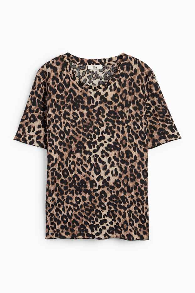 Damen - T-Shirt - Leo-Print - strukturiert - schwarz / beige