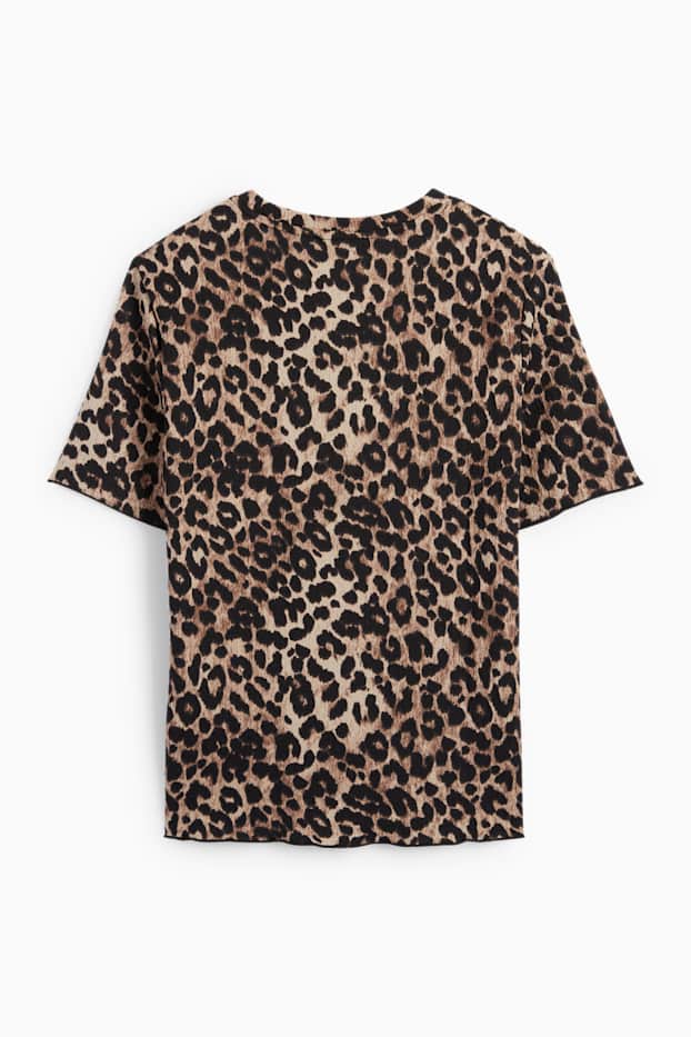 Damen - T-Shirt - Leo-Print - strukturiert - schwarz / beige