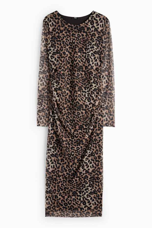 Donna - Vestito in rete - stampa leopardata - nero / beige