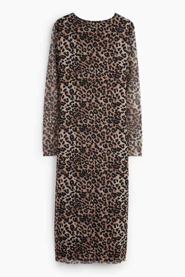 Donna - Vestito in rete - stampa leopardata - nero / beige