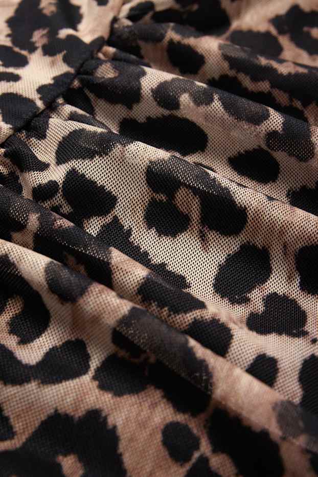 Donna - Vestito in rete - stampa leopardata - nero / beige