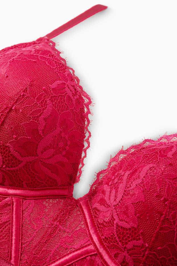 Femei - Bustieră din dantelă, cu armătură - vătuită - vișiniu