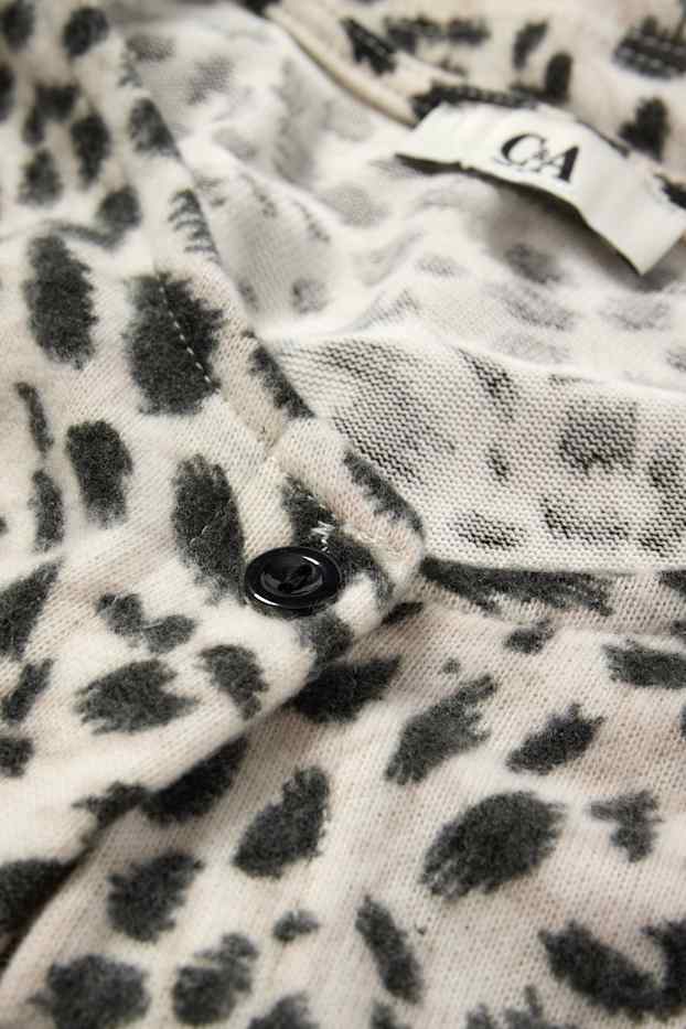 Damen - Crop Strickjacke - Leo-Print - schwarz / weiß