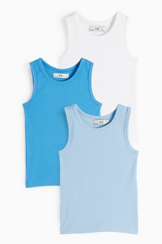 Kinderen: jongens - Set van 3 - singlet - geribd - lichtblauw