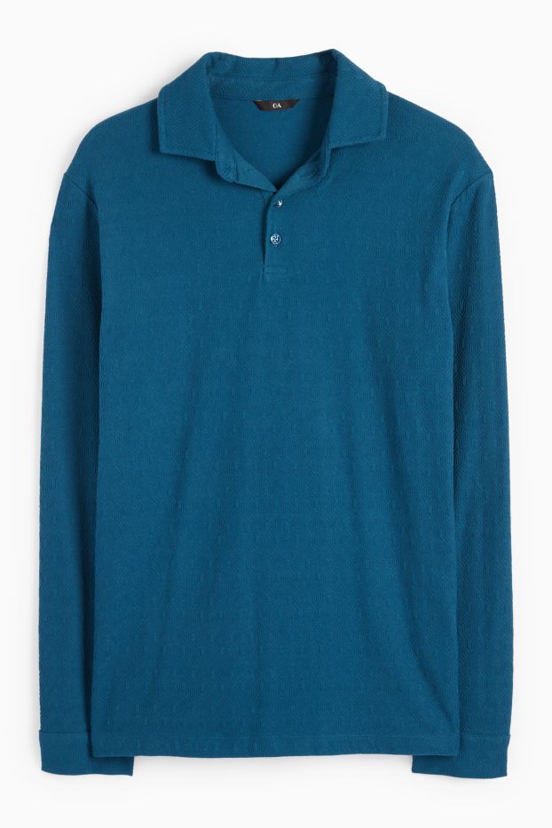 Hommes - Polo - texturé - bleu pétrole