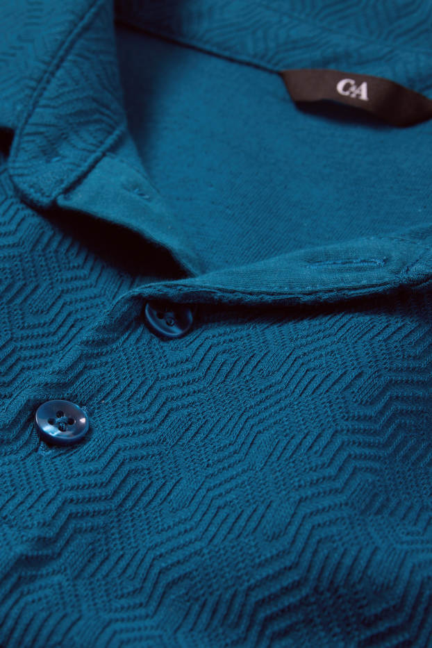 Hommes - Polo - texturé - bleu pétrole