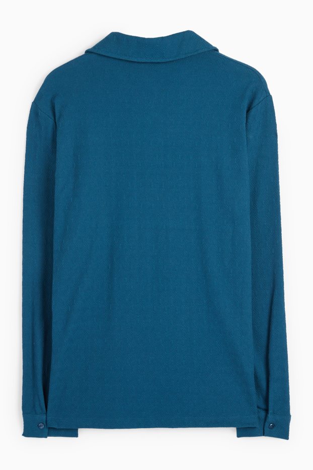 Hommes - Polo - texturé - bleu pétrole