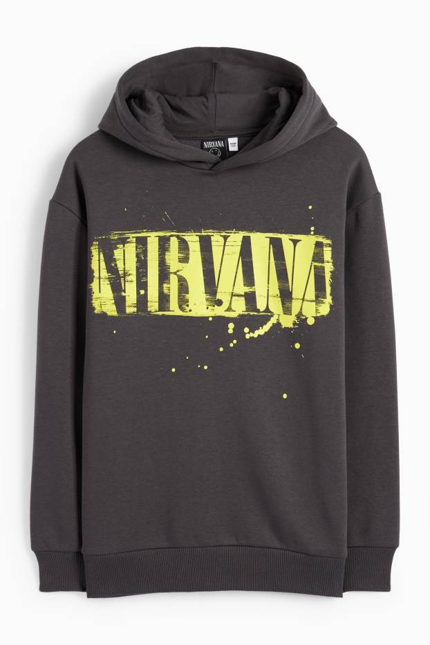 Děti - chlapci - Nirvana - mikina s kapucí - tmavošedá