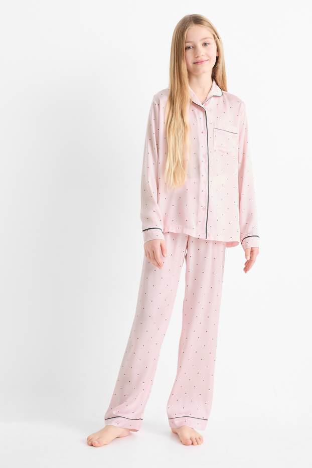 Enfants filles - Pyjama en satin - à pois - rose