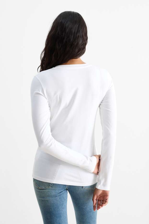Femei - Tricou cu mânecă lungă basic - alb