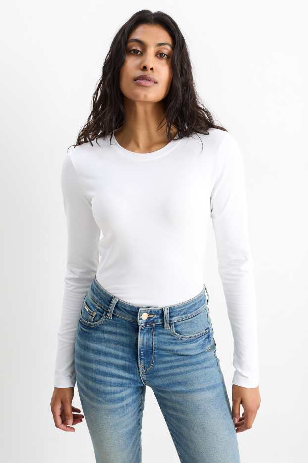 Femei - Tricou cu mânecă lungă basic - alb