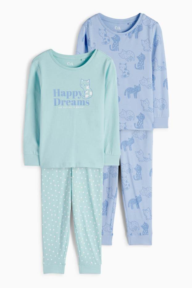 Copii - Fete - Multipack 2 buc. - pisică - pijama - 4 piese - albastru deschis