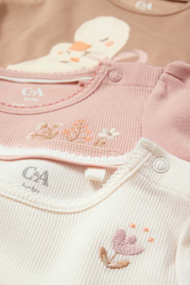 Neonate - Confezione da 3 - fiorellini e oca - maglia a maniche lunghe per neonate - rosa