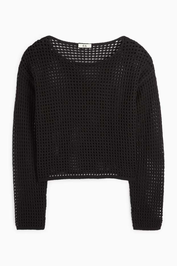 Femei - Pulover crop - negru