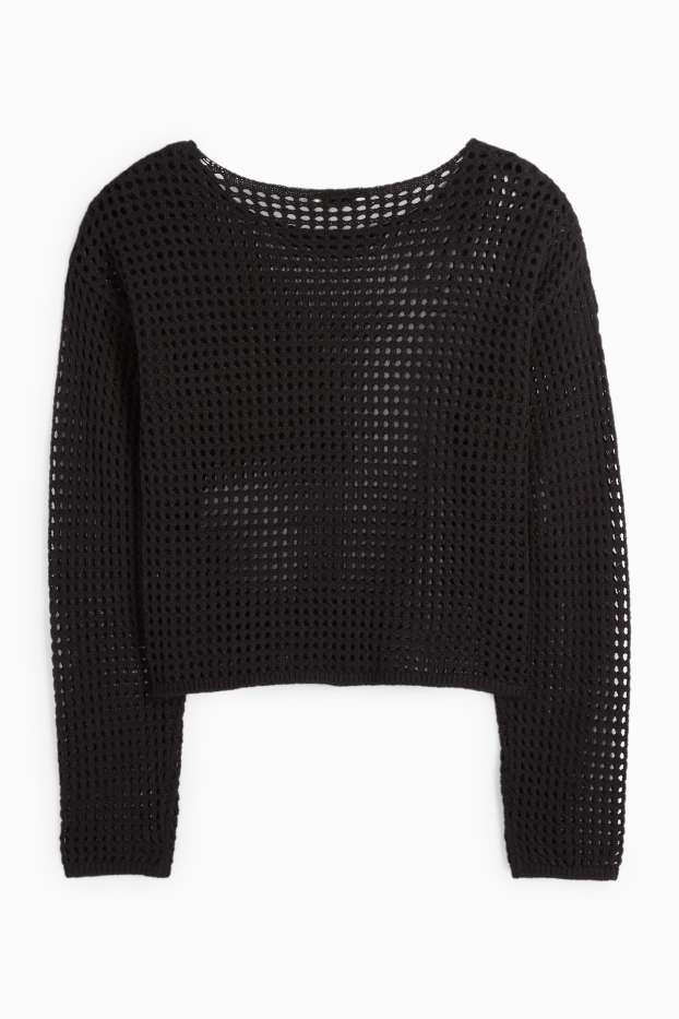 Femei - Pulover crop - negru