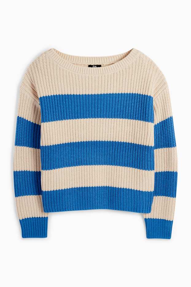 Damen - Pullover - gerippt - gestreift - blau