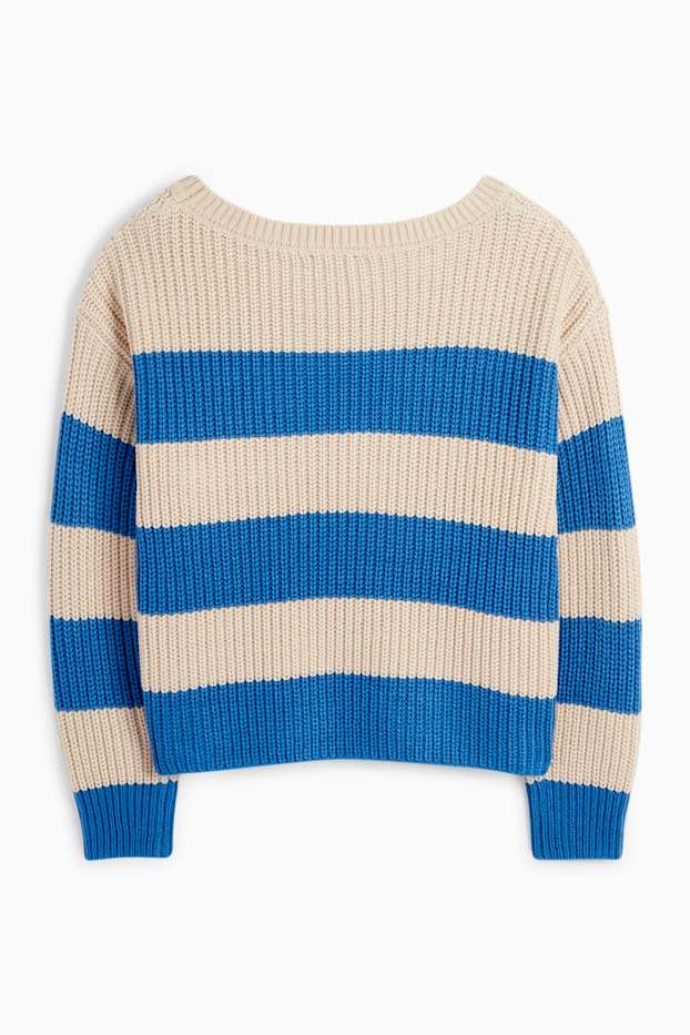 Damen - Pullover - gerippt - gestreift - blau