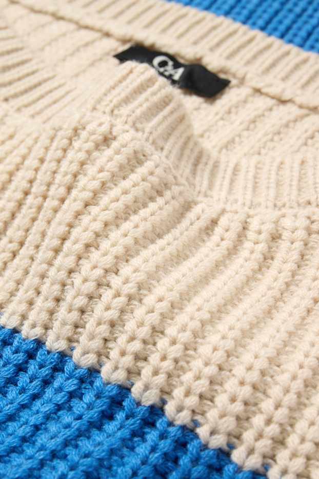 Damen - Pullover - gerippt - gestreift - blau