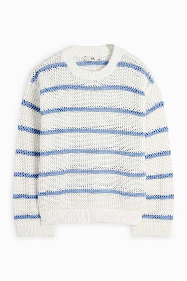 Children Girls - Jumper - striped - blue / white