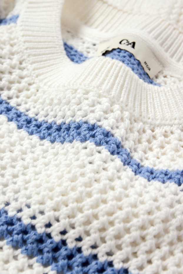 Children Girls - Jumper - striped - blue / white