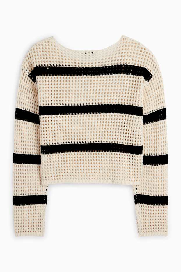 Mujer - Jersey crop - de rayas - beige claro