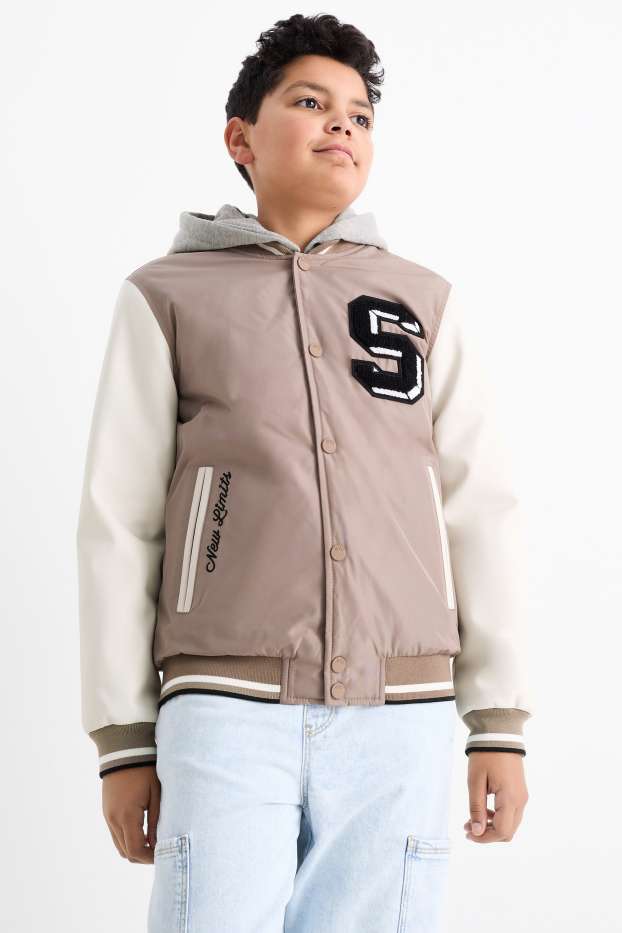 Enfants garçons - Veste style campus avec capuche - beige