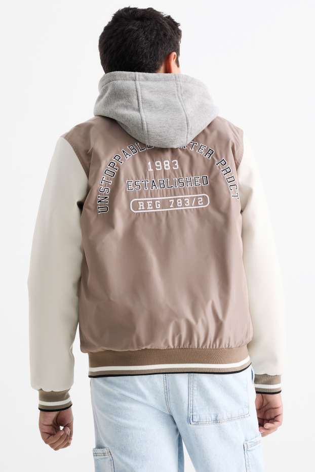 Enfants garçons - Veste style campus avec capuche - beige