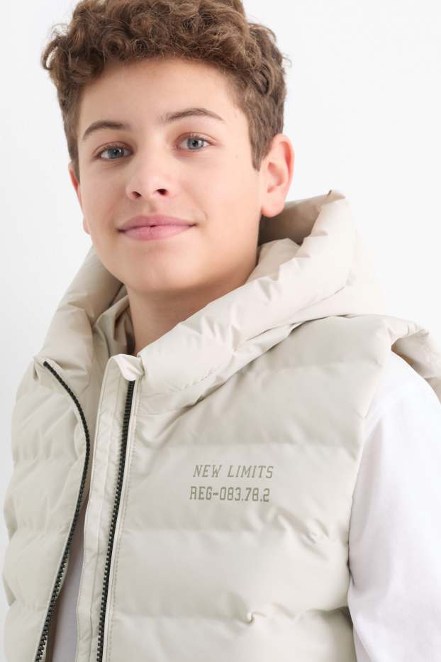 Bambini - Gilet trapuntato con cappuccio - impermeabile - grigio