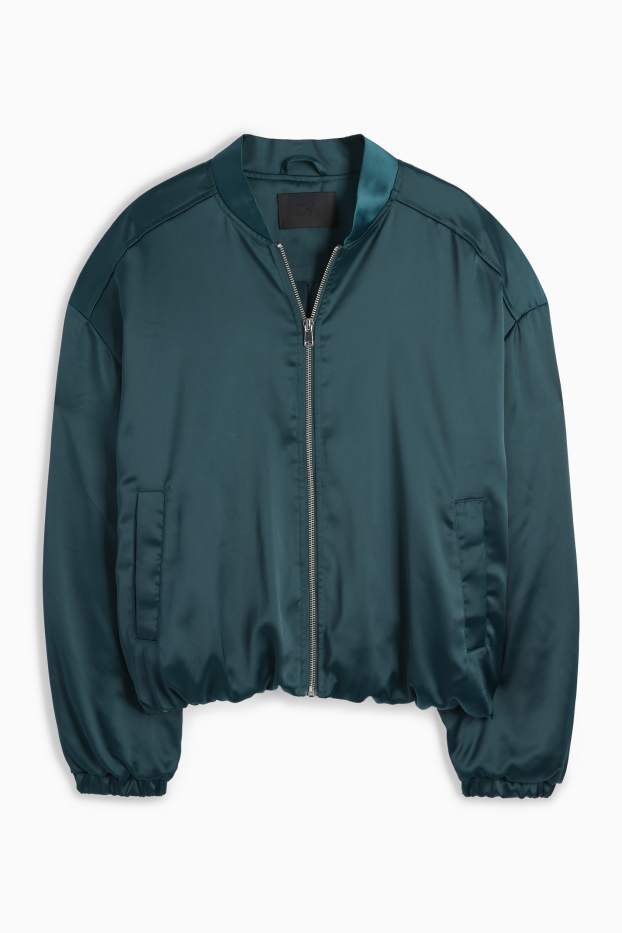 Femei - Bluzon din satin - verde închis