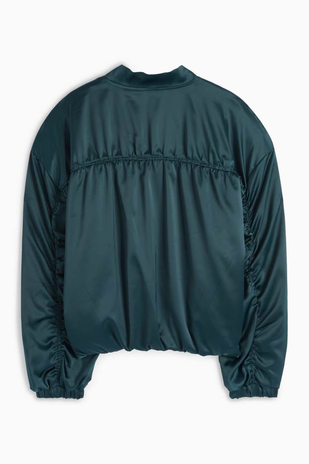 Femei - Bluzon din satin - verde închis