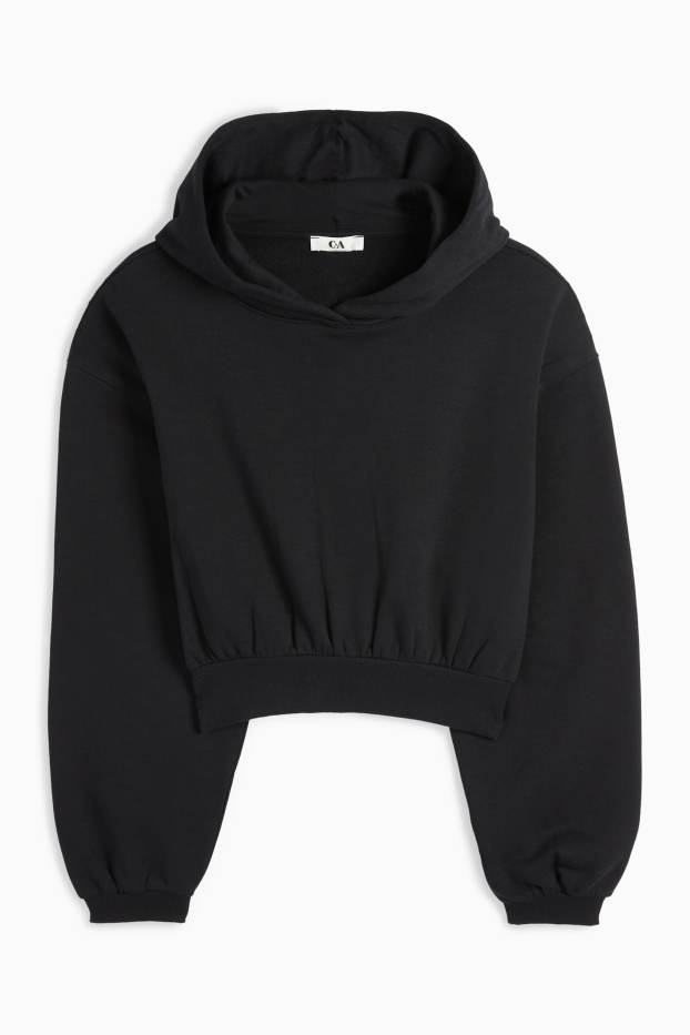 Femmes - Sweat court à capuche - noir