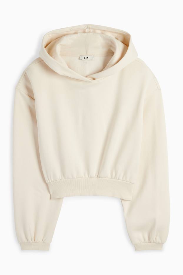 Femmes - Sweat court à capuche - beige clair