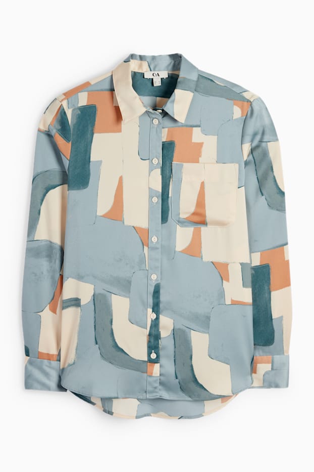 Mujer - Blusa de raso - estampada - beis