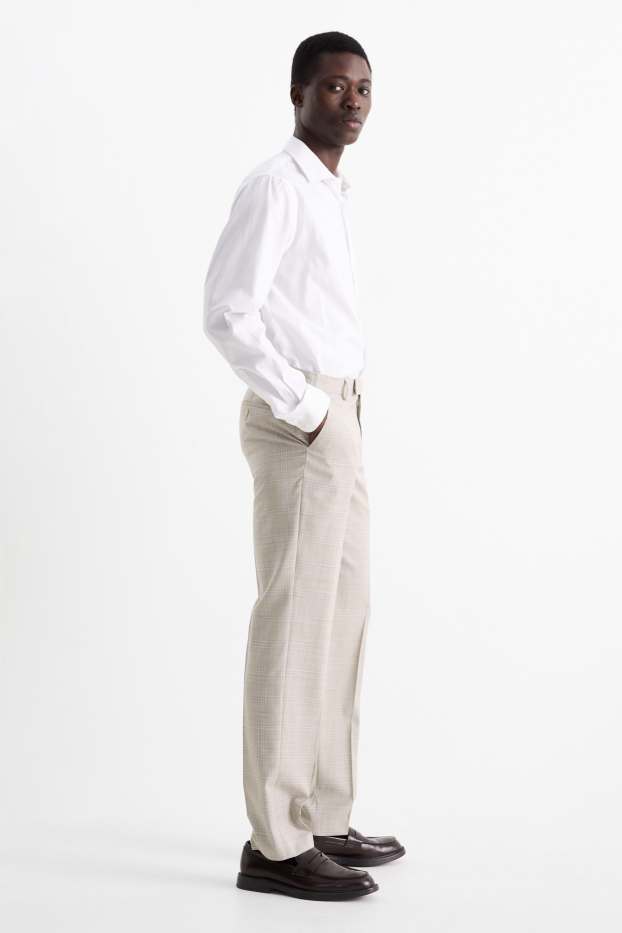 Bărbați - Pantaloni modulari din lână pură - regular fit - în carouri - gri