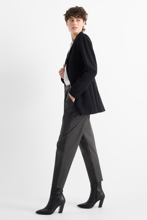 Femmes - Pantalon en toile - high waist - tapered fit - noir