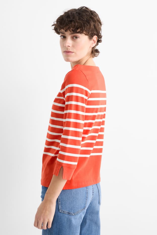 Damen - Basic-Langarmshirt - gestreift - orange