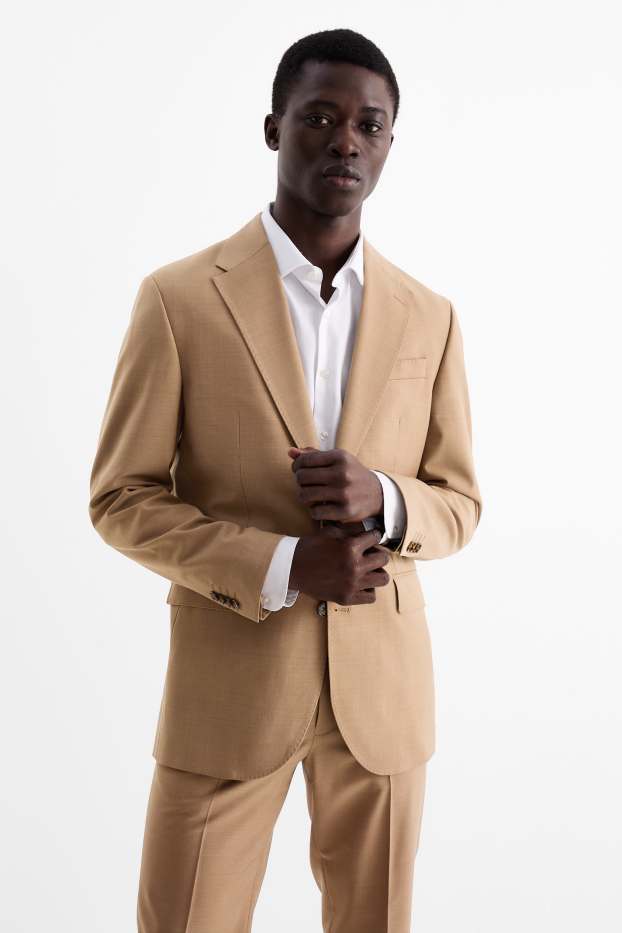 Hommes - Veste de costume - regular fit - Flex - laine vierge mélangée - marron